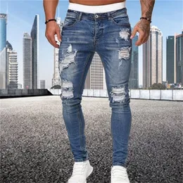 Moda Gaya Jalanan Jeans Ramping Sobek Celana Panjang Denim Solid Cuci Pria Celana Denim Pensil Slim Fit Kasual Diskon Besar 220817