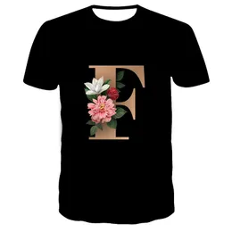 Męskie koszulki moda 26 inicjałów kwiat drukowana koszulka a-z litera letnie mężczyźni kobiety swobodne koszulka z krótkim rękawem
