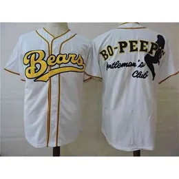 Xflsp Herren Bears Bo Peeps Film Baseball-Trikot Button-Down-Weiß 100 % genähte Baseball-Trikots S-XXXL Vintage-Trikot Großhandel