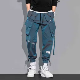 Mężczyźni Spodnie Cargo Modna wielonożna spodnie Hip Hop Spodnie Trendy Streetwear Solid Jogging Spods Pantelones Casual Para Hombre J220629