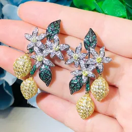 Fashion charm lemon tree earring designer for woman 925 sterling silver post party Yellow Purple AAA Zirconia South American Copper Engagement Earrings Size 4.5CM