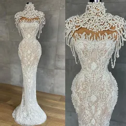 Wspaniałe Perły Prom Dresses Cap Rękawy Frezowanie Crystal Celebrity Sukienka Illusion Lace Evening Party Suknie Robe de Soiree