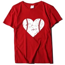 ピュアコットンの女性愛の野球パターン印刷Tシャツカジュアルスタイル新しいTシャツ女性トップWHTIE210311