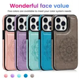 Credit Card Slot Leather Cases For iphone 13 12 11 PRO MAX XR XSMAX 678 SE2 Datura PU flip cover wallet case suitablt for S22 S21 S20 Note 20