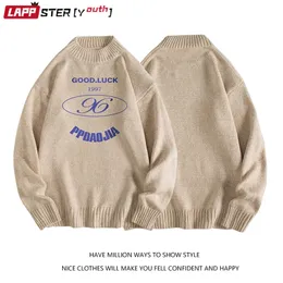 Lappster-Youth Men Harajuku Colors Sweaters Mens Overized Vintage Sticked tröja Male Streetwear Letter Graphic Pullovers 220812