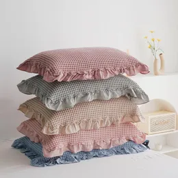 Pillow Case Korean Style Waffle Towel With Ruffles 32S Cotton Pure Color Soft For Home El Travel On Sofa 2pcs 55*80cm Cover
