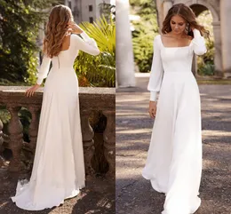 Einfache Lange Ärmel Brautkleid Für Frauen Modest Square Neck Braut Kleider A-linie Hochzeit Vestido De Noiva Nach Maß