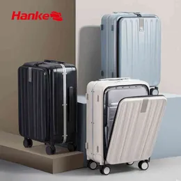 Hanke Carry On Suitcase Aesthetic Design Mm Aluminum Frame Rolling Luggage Boarding Cabin Pc Spinner Wheel Tsa Lock J220707