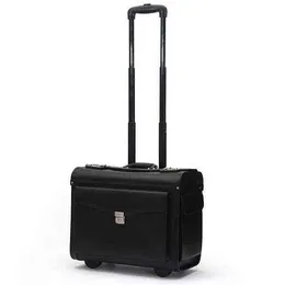 Travel tale inch Black carry on suitcase PU leather cabin trolley busy boarding crew luggage J220707