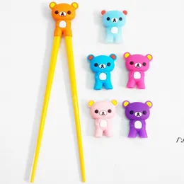 Kawaii silikon lätt bära harts baby träningsträning ätpinnar färgglada tecknad björn barn lära chopsticks jlf14435