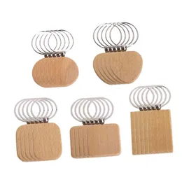 25pieces Blank Wooden Nyckelring DIY Wood Keychain Ringar Key Taggar Smycken Resultat Craft AA220318