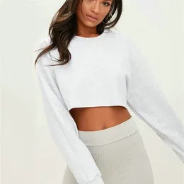 Sonbahar Kış Moda Sokak Giyim Hoodies Kadın Gündelik Uzun Kollu Jumper Kırpılmış Top Pullover Sweatshirts 220812