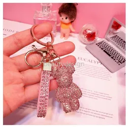 2022 Key Ring PVC Keychain DIY Craft Cartoon Bear Handmade Rhinestone Crystal Key Chains Charm Pendant Keychains DD