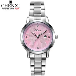 Chenxi New Ladies Brand Luxury Watch Date Clock Women Quartz 시계 여성 손목 시계 레이디 실버 팔찌 손목 시계 XFCS 20118