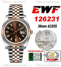 EWF 36 126233 A3235 Mens automáticos assistem dois tons Dial de bastão marrom de ouro rosa 904L JubileEsteel Bracelet com a mesma placa serial Super Edition TimeZoneWatch R09