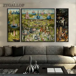 Canvas Print Poster Famous Oil Painting The Garden of Earthly Wall Art Living Room Decoration Classic Religion Wall Picture 3pcs