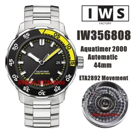 IWSF Top Quality Watches 44mm Aquatimer 2000 ETA Cal.2892 Automatisk herrklocka 356808 Black Dial Rostfritt stålarmband Gents armbandsur