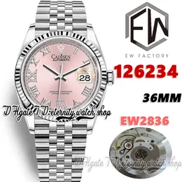 EWF V3 EW126234 EW2836自動女性ウォッチ36mmフルーテッドベゼルピンクダイヤルマーカー904L同じシリアル保証カードのエターディーカップル時計