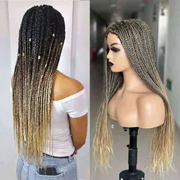 Cosplay Braiding Hair Wig 26 Inch Braided Wigs for Black Women Ombre Synthetic Barids Long Box 220622