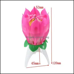 Candles Home Decor Garden Innovative Party Cake Candle Musical Lotus Flower Rotating Happy Birthday Light Gift Diy De Qylmay Drop Delivery 2