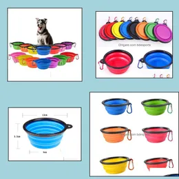 Pet Sile Folding Bowls With Climbing Clip Hook Collapsible Cats Water Dish Portable Feeder Puppy Travel Bowl Drop Delivery 2021 Dog Feeder