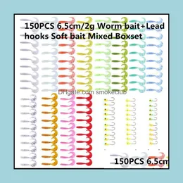 Baits Lures Fishing Sports Outdoors 150Pcs 6.5Cm/2G Worm Baitandlead Hooks Soft Bait Mixed Boxset Swimbait Artificial Maggot Bionic High-Q