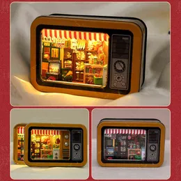 DIY HOUSE Minyatür Dollhouse Kiti TV Kutusu Tiyatro Bebek Mobilya Ahşap Tinik Ev Oda Kutusu Noel Hediye Oyuncaklar Çocuklar İçin Casa