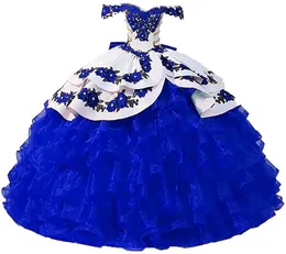 2022花の刺繍Quinceanera Dresses Ruffles Prom Ball Gown Sweet 16 Dress Vestidos de 15 Anos