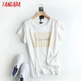 Mulheres Tanada Imprimir Camista de algodão branco de algodão curto o pescoço Tees Ladies Casual Tee Street Wear Top 6d1 220714