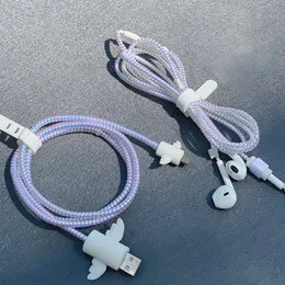 Audiokabel, 1 Rolle, Laserfarben-Stil, 1,55 m, USB-Ladedatenleitung, Kabelschutz, Drahtkabel-Schutzfeder