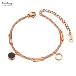 Catena a maglie JeeMango Trendy Braccialetti con ciondoli in acrilico nero a doppio strato in acciaio inossidabile per le donne Gioielli con geometria della Boemia JB21074Link Lars22