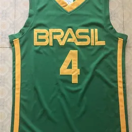 XFLSP # 4 Oscar Schmidt Brasil Team Basketball Jersey Blue Anpassad Alla Storlek Throwback Stitched Jerseys