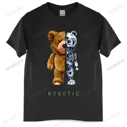 Rolig Teddy Robot Tshirt Robotic Bear Shirt Casual Clothes Men Fashion Clothing Cotton T Shirt Tee Top 220618