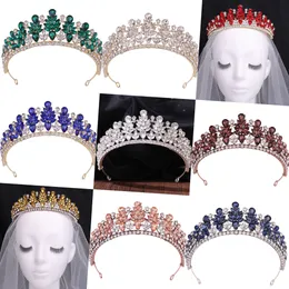 Crystals Wedding Crown Headpieces Bridal Hair Accessories Rhinestone Tiara Diadem Queen For Brides Girl Pageant Jewelry Baroque Quinceanera Navy-Blue Peach Black