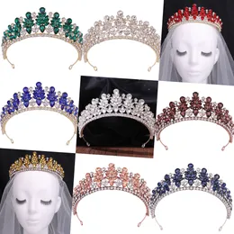 Crystals Wedding Crown Headpieces Brudhårtillbehör Rhinestone Tiara Diadem Queen för brudar Girl Pageant Jewelry Baroque Quinceanera Navy Blue Peach Black