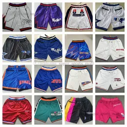 Toppkvalitet Team Basketbull Shorts Just Don Retro Hot Short Sports Wear JustDon Med Pocket Zipper Sweatpants Pant Svart Blå Lila Vit Stitched Storlek S-XXL