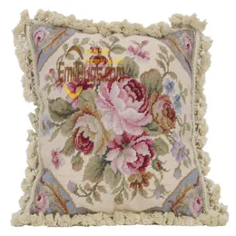 Rosen-Nadelspitzen-Kissenbezug, rote Blume, Wolle, handgefertigte Stickerei, Blumenmuster, Weihnachten, Vintage, pastoral, 216-7, 16 x 16 gc165neeyg8161i