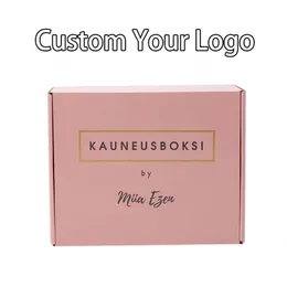 Anpassade kartongkarta Mailer Box Pink Cosmetic Set Cosmetics Mailing Skin Korrugerade förpackningslådor 220704