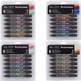 Winsor newton fırça pazarlayıcı seti 6 renk 12 renk yumuşak fırça ucu ikiz uç fırça işaretleri alkol bazlı sanat kalemleri 210226