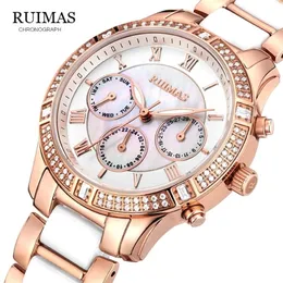 Ruimas kadın seramik saat kelebek tasarımı kadın kuvars izle en iyi marka lüks kadınlar safir kristal kadın saatler hediye T200519