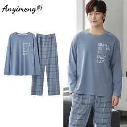 Koreanischer minimalistischer Stil Mann Pyjama Set Langarm Loungewear Baumwolle Nachtwäsche für Jungen Freizeit Herren Pijamas Mode Homesuits 220705