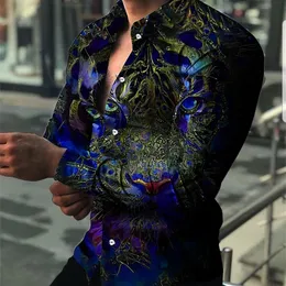 Spring Tiger Printed Shirts Men Fashion Turn-Down Collar Butted Shirt Men's Autumn Casual Long Sleeve Cardigan Streetwear 220726