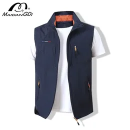 Maidangdi Men'swaistcoatジャケットベスト夏の新しいソリッドカラースタンドカラークライミングハイキングワークノースリーブ