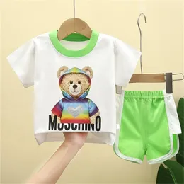 Boutique urso de duas peças configurado para meninos roupas de meninos finos de desenho animado impressão curta roupas de traje curto