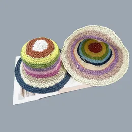 Cappello da pescatore estivo in paglia Cappello da donna pieghevole Panama Cappellino da sole UV Boho Cappello da pescatore a righe colorate Cappello da spiaggia per le vacanze