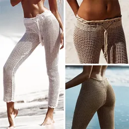 Ins Explosion Beach Handmade Crochet Scava Fuori Fasciatura Vita elastica Shell Pantaloni Protezione solare Rete da pesca Pantaloni T200324