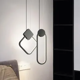 ペンダントランプモダンなシンプルなベッドサイドランプホワイトブラックラウンドロングスクエアLEDダイニングテーブルベッドルーム照明器具用の吊り下げライト