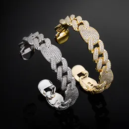 16 mm Cuban Link otwarty mankiet Męki Bransoletka Bransoletka 18k złota srebrna łańcuch fasoli kawy Bracelety mrożone z cyrkonu sześcienne Hip Hop Punk Miami Bijoux Prezenty biżuterii dla mężczyzn kobiety