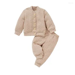 Clothing Sets Baby Girls Two-piece Clothes Solid Color Button-down Knitted Cardigan And Pants Ginger/ Pink/ BeigeClothing