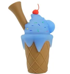 Kreative lustige Eiscreme-Wasserpfeife Silikon-Rauchpfeifen mit hoher Borosilikatglasschale Unzerbrechliches Tabak-Handbong-Rauchzubehör